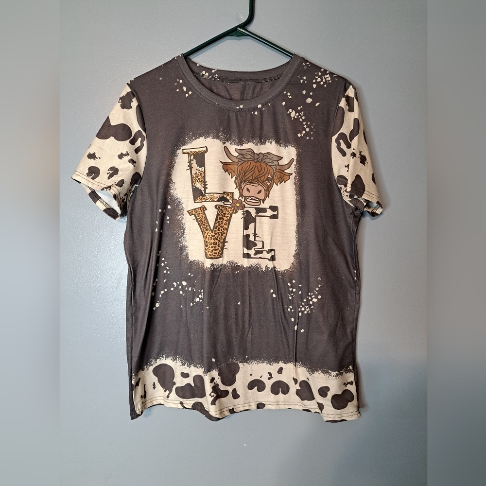 Women’s Short Sleeve 'LOVE' Graphic Tee - Brown/Cream